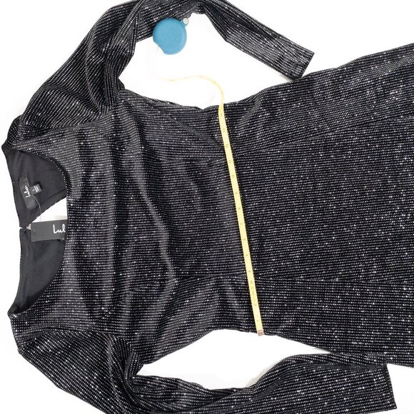 NWT Lulus Black Glitter Open-Back Long-Sleeve Mini Dress SZ L - Picture 9 of 12